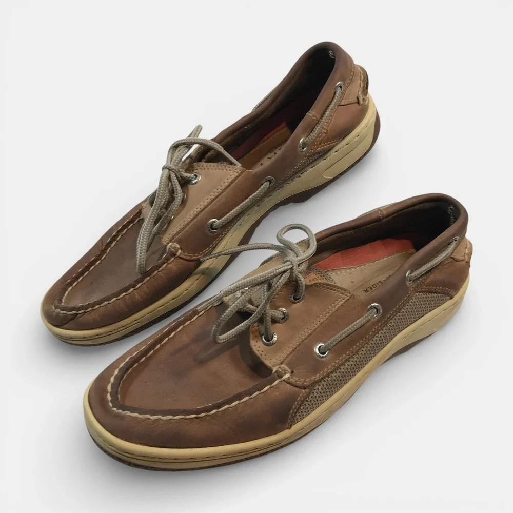 Sperry‎ Top-Sider Billfish Boat 3-Eye Tan/Beige Leather Lace Up Shoes Mens 9.5 M